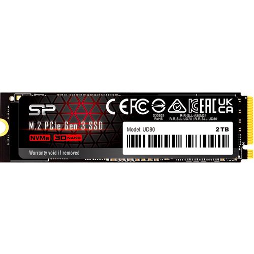 Silicon Power SP02KGBP34UD8005 M.2 NVMe 2TB SSD, UD80, PCIe Gen 3x4, 3D NAND, Read up to 3,400 MB/s, Write up to 3,000 MB/s (single sided), 2280 slika 1