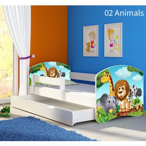 Dječji krevet ACMA s motivom, bočna bijela + ladica 160x80 cm - 02 Animals