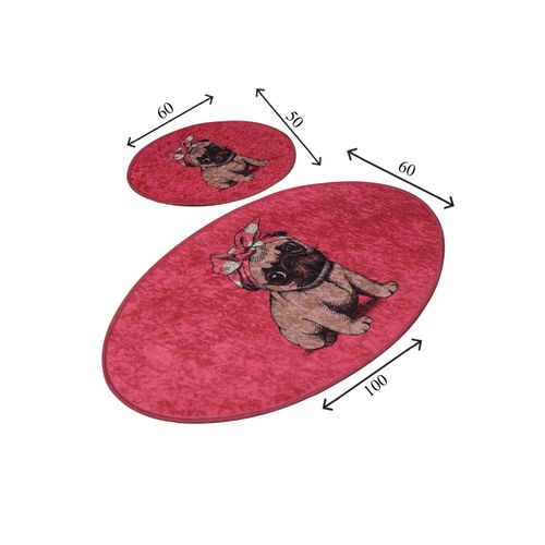 Pink Pug Multicolor Bathmat Set (2 Pieces) slika 3