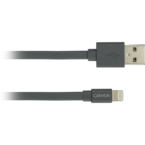CANYON Charge &amp; Sync MFI flat cable, USB to lightning, certified by Apple, 1m, 0.28mm, Dark gray slika 2