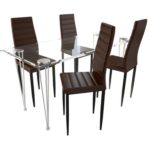 Komplet za ručak - Linijske stolice smeđe tanke 4 kom + stakleni stol slika 36