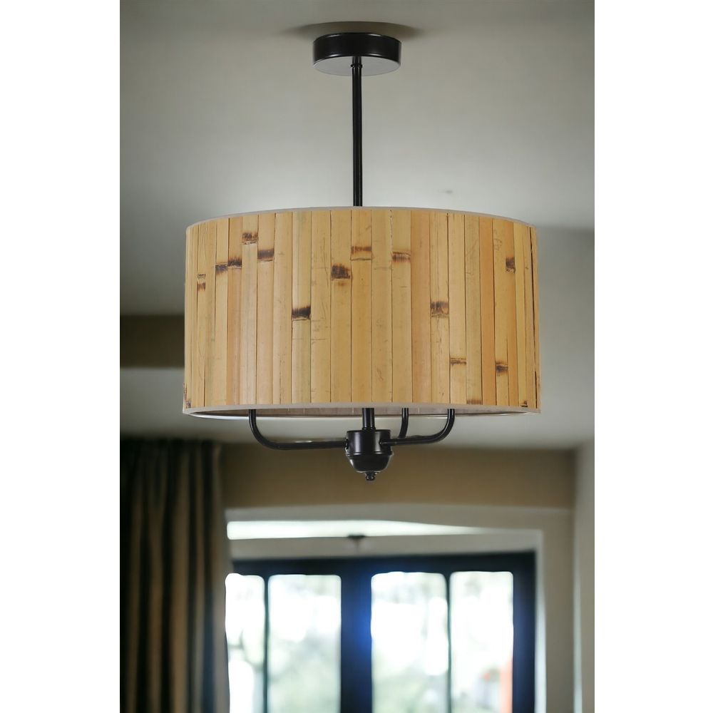 Elegantni Bambu 02 Abajurlu 3 Lü Sarkıt Avize u Oak Black slika 2