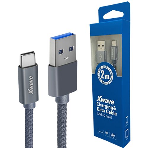 Xwave Kabl USB Tip-C 3.0 muški na Tip-C 3.1 muški 2M 3A,aluminium,upleteni,tamno sivi slika 1