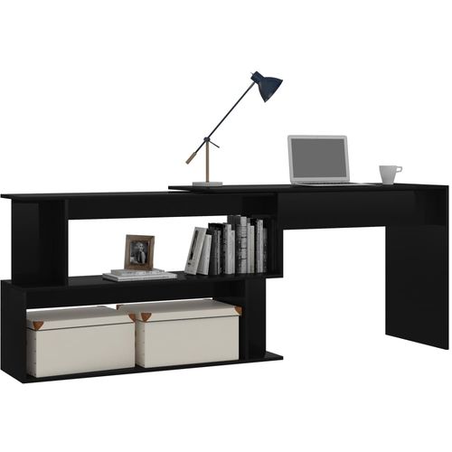 Kutni radni stol visoki sjaj crni 200 x 50 x 76 cm od iverice slika 26