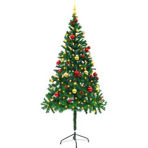 Umjetno božićno drvce s kuglicama i LED svjetlima zeleno 180 cm slika 12