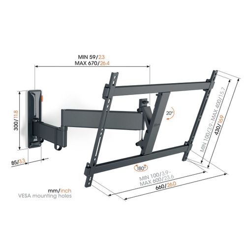 Vogels TVM3643, zidni nosač za ekrane od 40"-77", nagib do 20° pomak 180°, 35kg slika 2