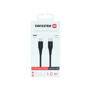 SWISSTEN kabel USB-C/microUSB, 3A, 1m, crni