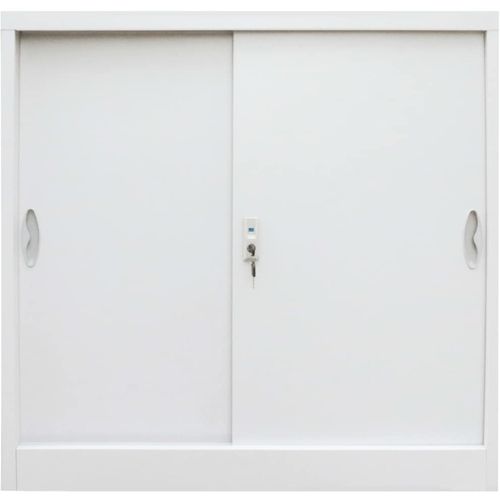 Uredski ormarić s kliznim vratima od metala 90 x 40 x 90 cm sivi slika 3