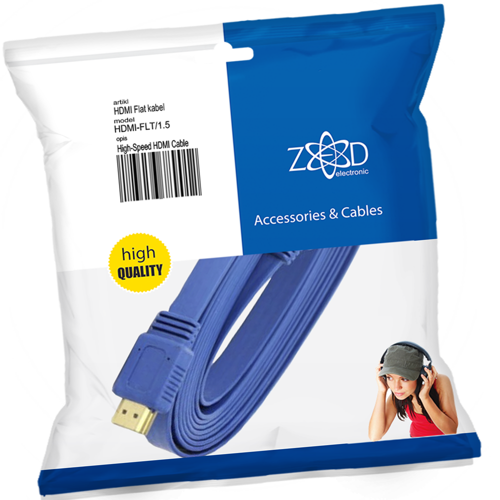 ZED electronic HDMI kabl, plosnati, 1.5 met, ver. 2.0, 3D, Ethernet - HDMI-FLT/1,5 slika 1