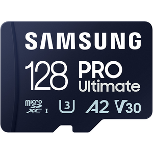 Samsung MB-MY128SA/WW MicroSD 128GB, PRO Ultimate, SDXC, UHS-I U3 V30 A2, Read up to 200MB/s, Write up to 130 MB/s, for 4K and FullHD video recording, w/SD adapter