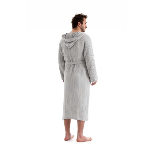 Muslin Unisex Bade-mantil - Siva Boja, Veličina S/M slika 5