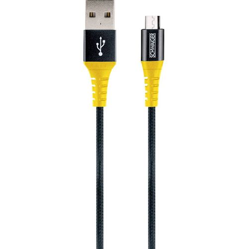 Schwaiger USB kabel USB 2.0 USB-A utikač, USB-Micro-B utikač 1.20 m crna, žuta odporan na paranje WKUM10511 slika 1