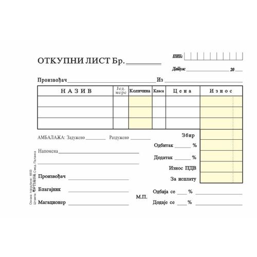 OTKUPNI LIST A6 NCR 20/1 4803 set 5 komada slika 2