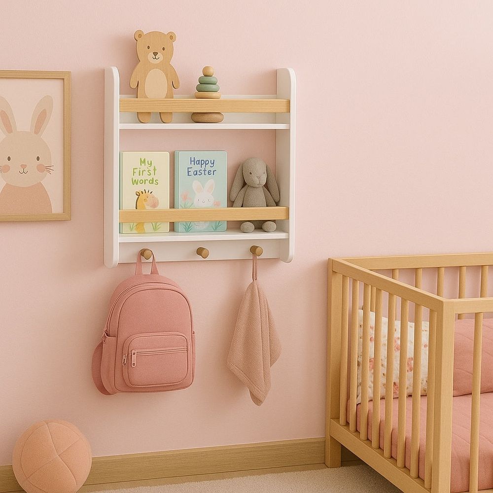 Kinder Home Dječija zidna polica sa vješalicama, Bijela slika 10