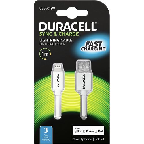 Duracell Kabel – Lightning to USB 1m - White slika 1