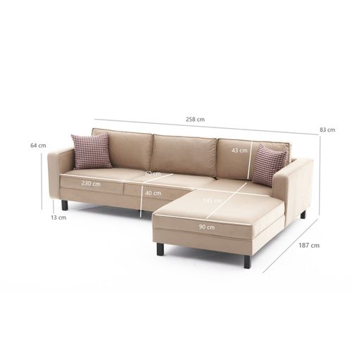 Atelier Del Sofa Kutna garnitura, Krem, Kale Velvet Right - Cream slika 7