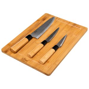FIVE DASKA ZA REZANJE SA 3 NOŽA 35x25x4cm INOX/BAMBUS