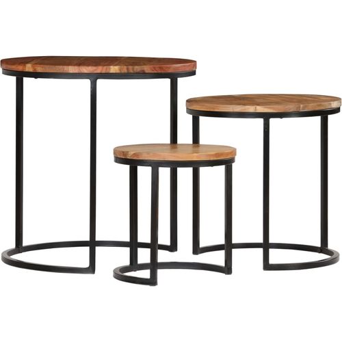 3-dijelni set stolića za kavu od masivnog bagremovog drva s obradom od šišama slika 50