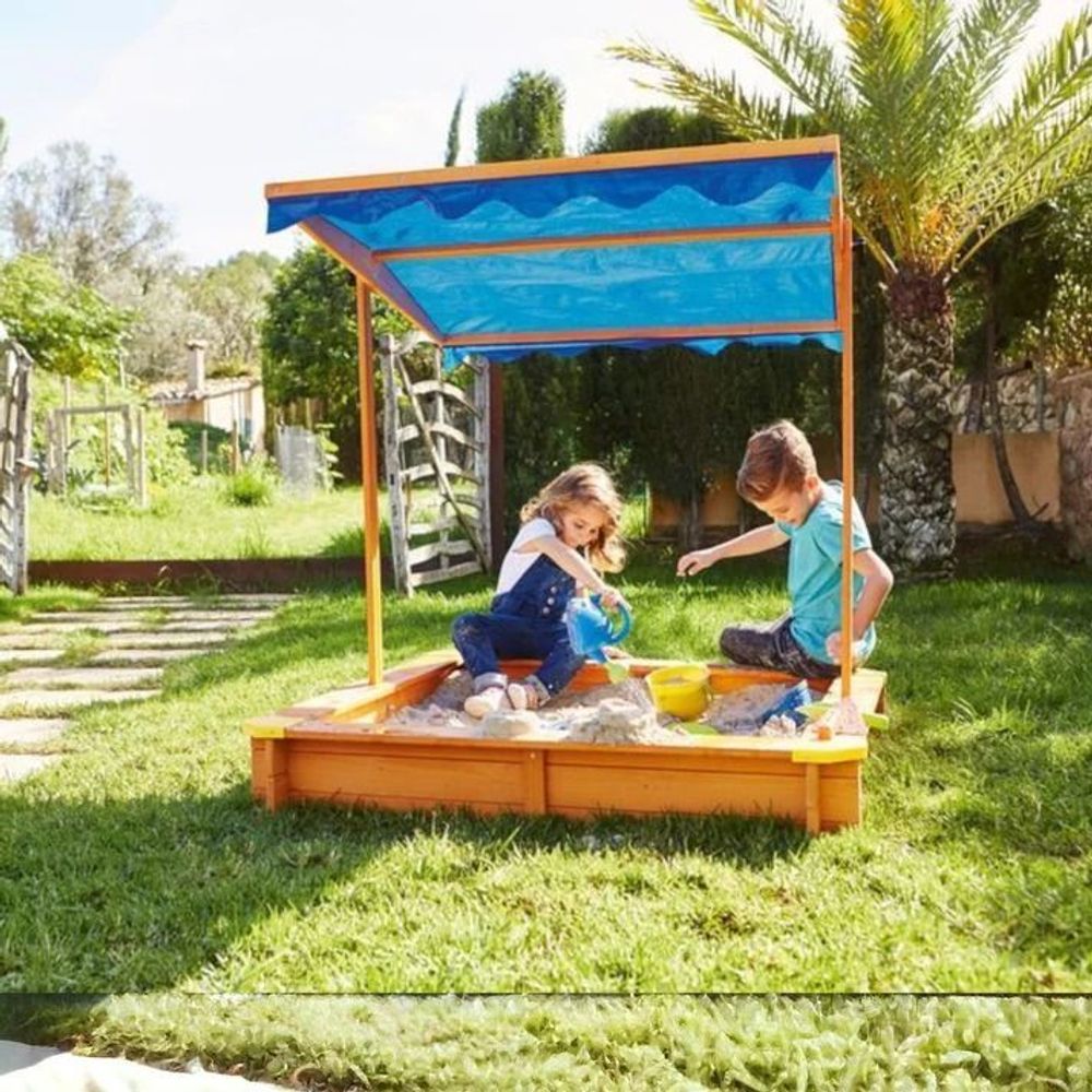 Kinder Home Drveni pješčanik sa podesivom tendom, 112х112cm slika 7