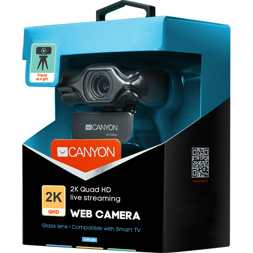 CANYON C6 2k Ultra full HD 3.2Mega webcam with USB2.0 connector, built-in MIC, IC SN5262, Sensor Aptina 0330, viewing angle 80°, with tripod, cable length 2.0m, Grey, 61.1*47.7*63.2mm, 0.182kg slika 3