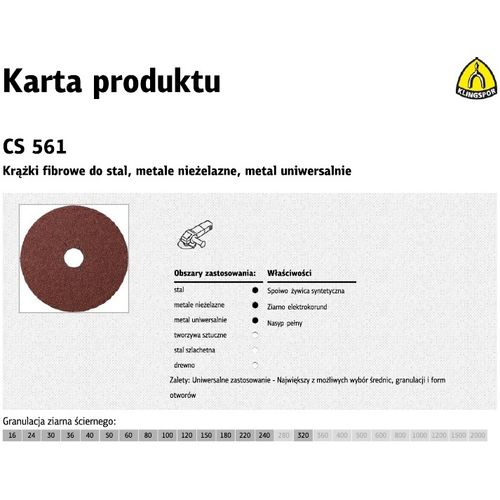 Klingspor brusni disk od vlakana 125mm, granulacija 40 CS561, pakiranje od 25 komada slika 1