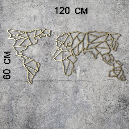 Wallity Metalna zidna dekoracija, World Map - Gold slika 3