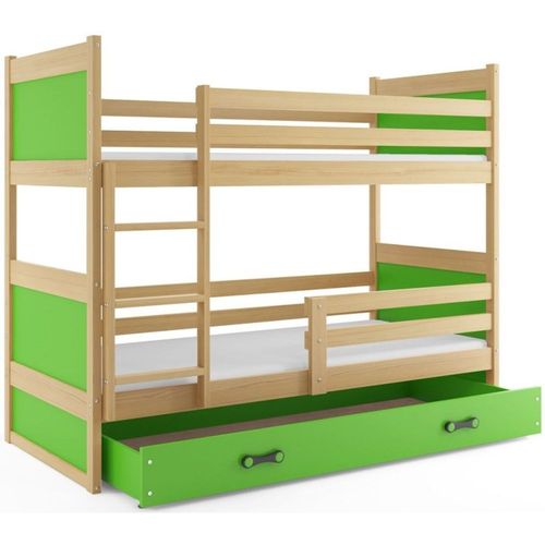 Drveni dečiji krevet na sprat Rico sa fiokom - bukva - zeleni - 200x90 cm slika 2