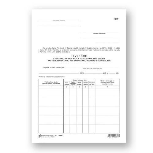 II-411 IZVJEŠĆE O DOGAĐAJU NA RADU KOJI JE IZAZVAO SMRT, TEŽU OZLJEDU DVA ILI VIŠE ZAPOSLENIKA (Obrazac OIR - 1); List, 21 x 29,7 cm slika 2