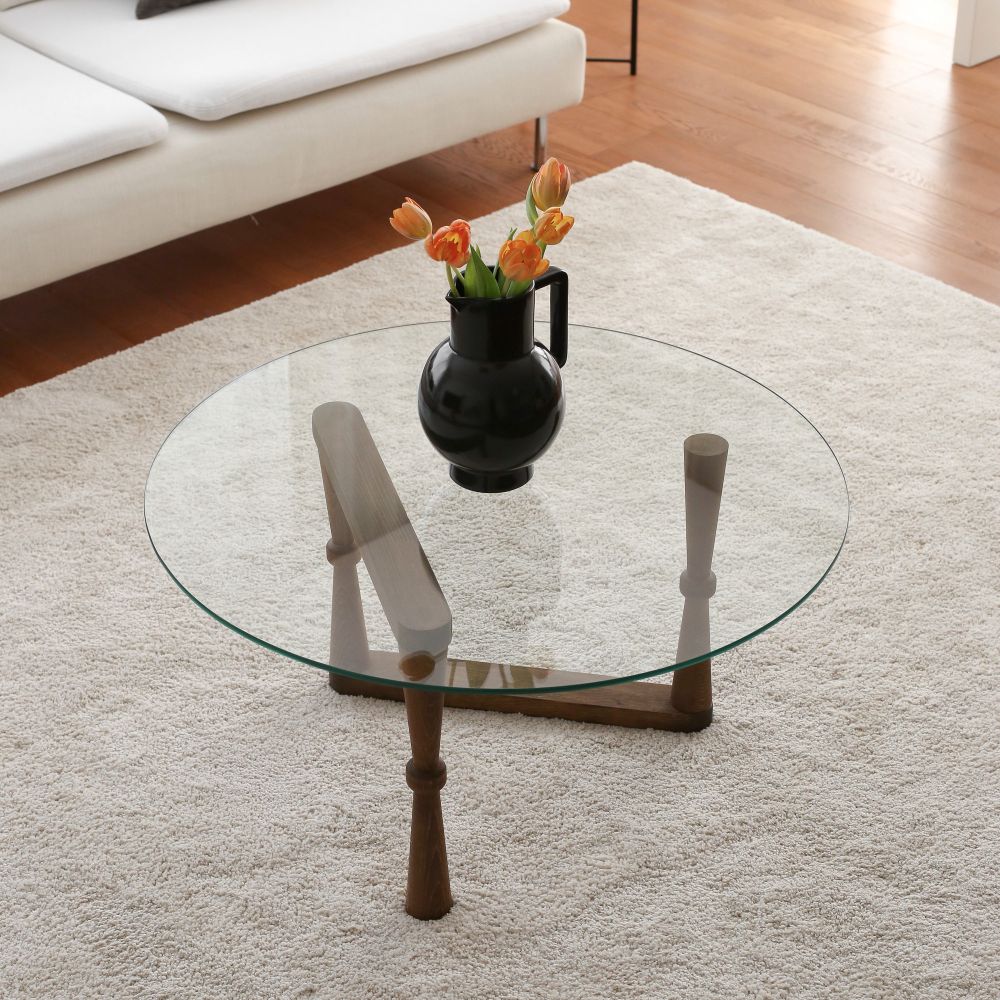 Yuvarlak Cam Orta Sehpa S301 Walnut Coffee Table slika 1