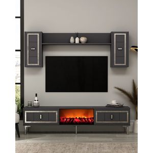 TV Unit Orion Fireplace - Anthracite i Srebrna