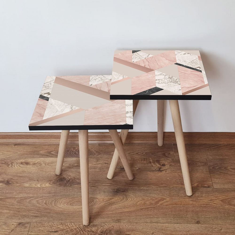 Nesting stolovi 2Shp453 - (2 komada) - boje: ružičasta, mink, bež, bijela slika 1