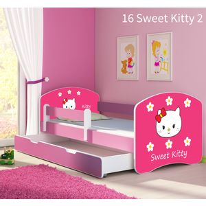 Dječji krevet ACMA s motivom, bočna roza + ladica 140x70 cm - 16 Sweet Kitty 2