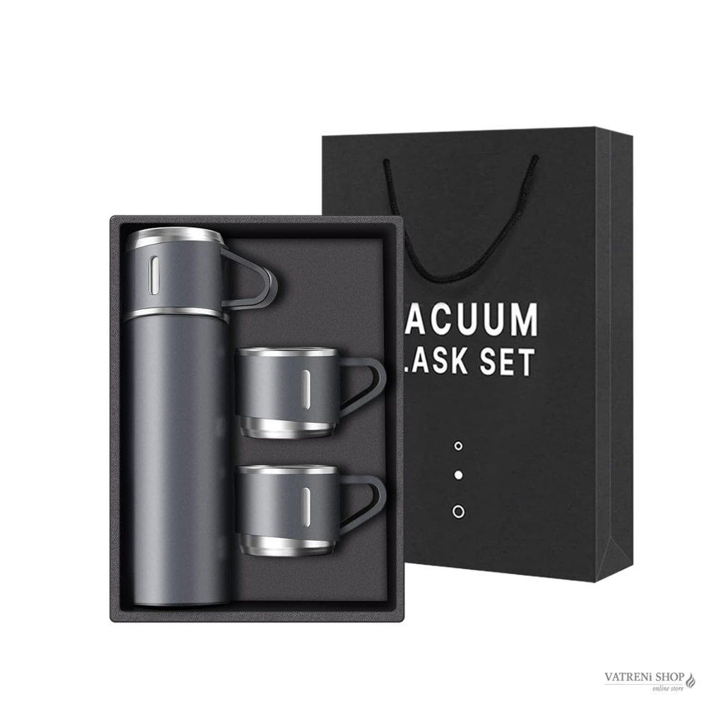 Termosica s čašama 400 ml - siva inox termosica za kavu, čaj i putovanja slika 1