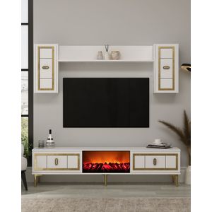 TV Unit Orion Fireplace - Bijela i Zlatna