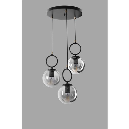 Morino 3 Lü Tepsili Füme Camlı Siyah Sarkıt Black Chandelier slika 3