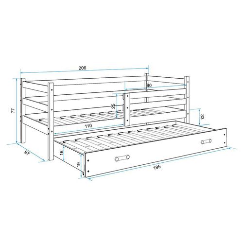 Drveni dječji krevet Erik s dodatnim krevetom - bijeli - 200x90 cm slika 3