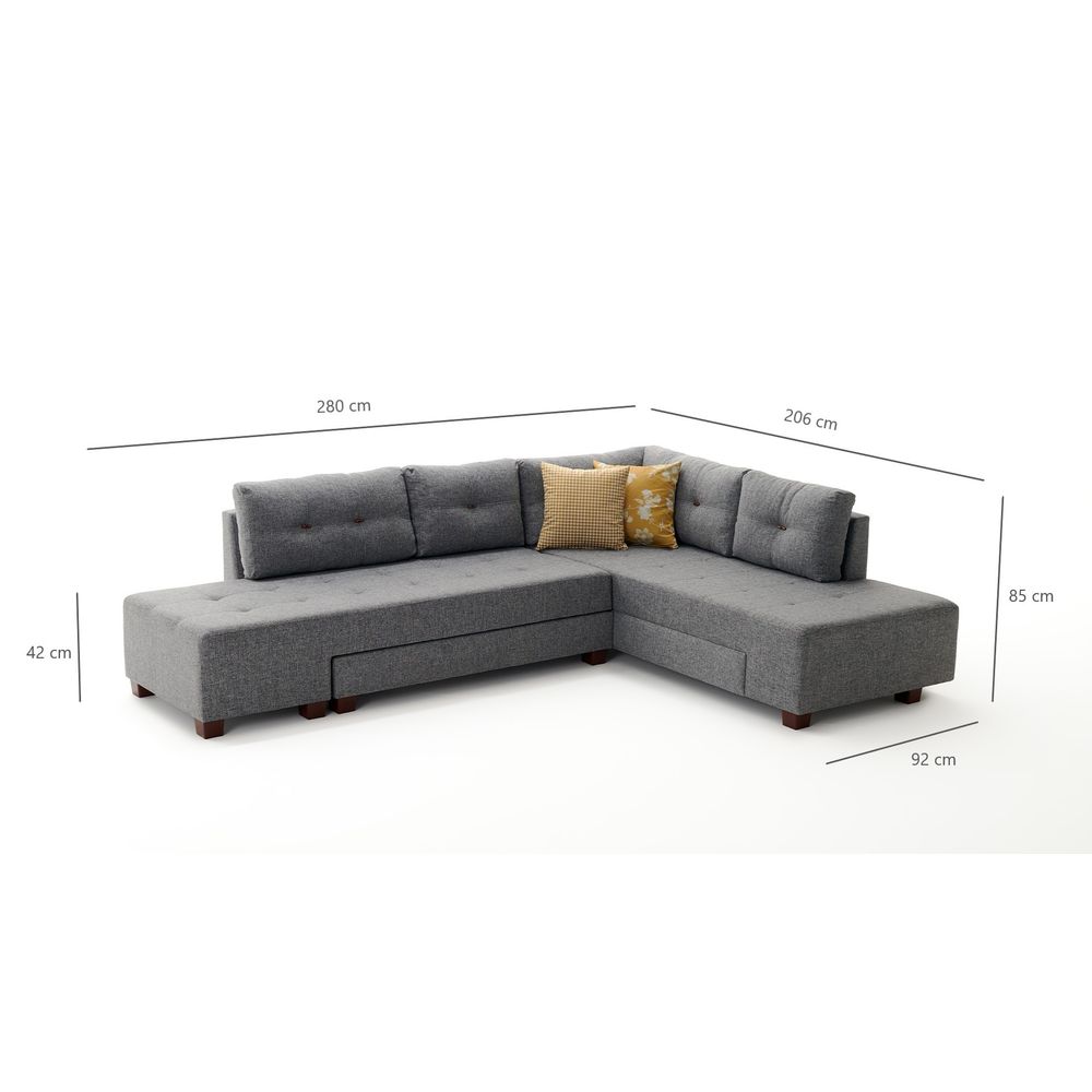 Ugaona Sofa na Razvlačenje Manama - Desni Kut, Siva slika 7