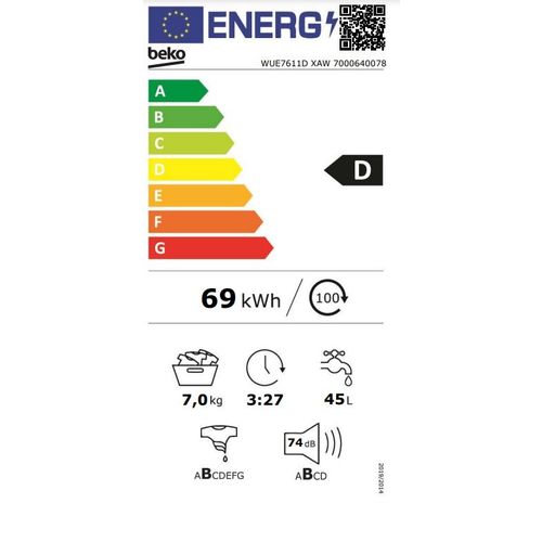 Beko WUE7611DXAW Veš mašina 7 kg, 1200 rpm, ProSmart Inverter Motor, Dubina 49 cm slika 6