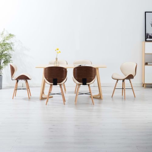 Blagovaonske stolice od umjetne kože i drva 6 kom krem slika 9
