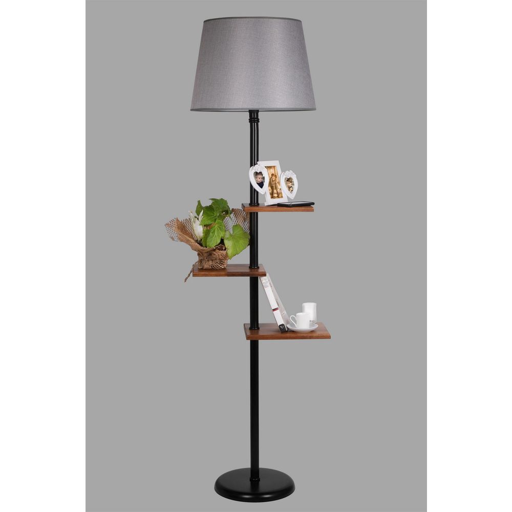 Stojeća Lampa Moda Lambader sa Sivim Abažurom i Crnim Metalnim Tijelom slika 2