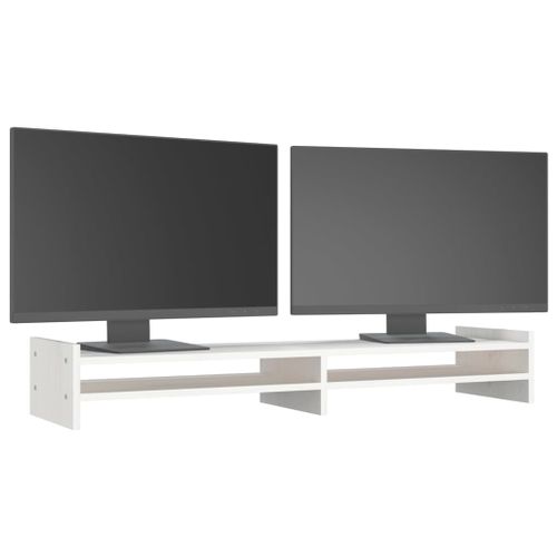 Stalak za monitor bijeli 100x27x15 cm od masivne borovine slika 3