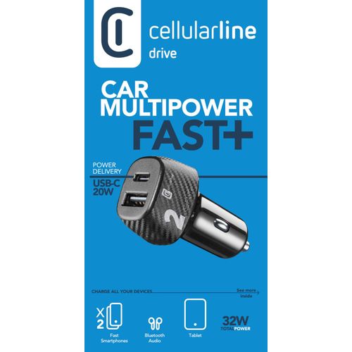 Cellularline auto punjač Multipower adapter Fast+ dual USB-A/USB-C 32W slika 2