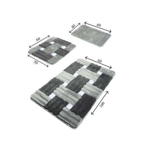 Piazza - Grey Multicolor Acrylic Bathmat Set (3 Pieces) slika 3