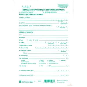 JZ-REH OBRAZAC HOSPITALIZACIJE ZBOG REHABILITACIJE (Obrazac JZ - REH); List, 14,8 x 21 cm