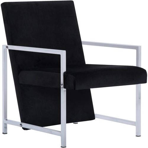 Fotelja s kromiranim nogama crna baršunasta slika 2