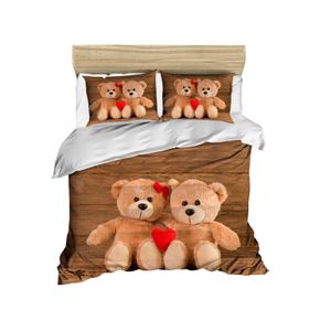 Set Posteljine 203 Brown White Red za Jedan Krevet