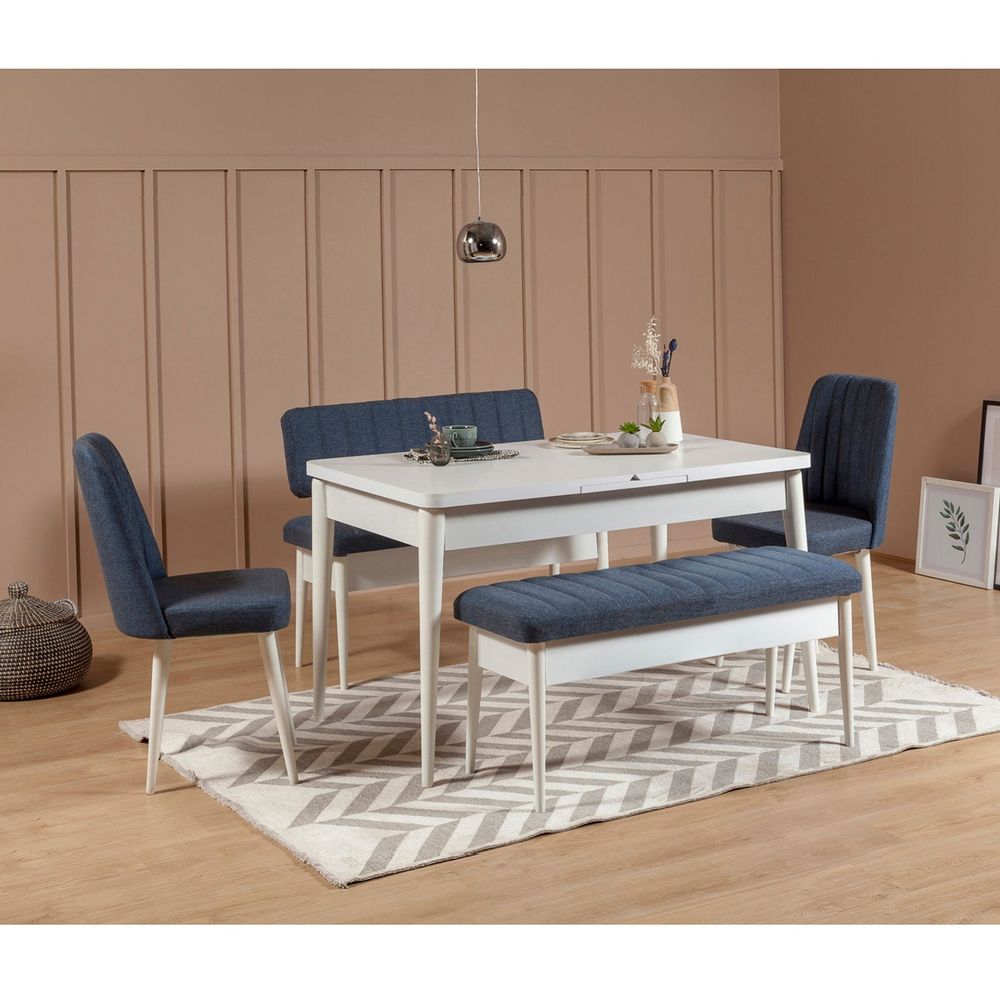 Vina White Dark Blue Proširivi Trpezarijski Sto i Set Stolica (5 Komada) slika 1