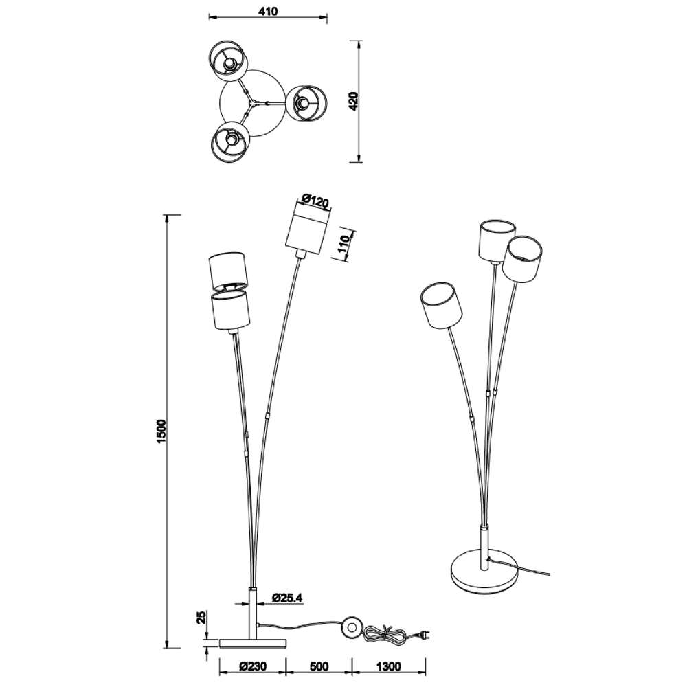 TOMMY/3 podna lampa BLACK GOLD slika 3