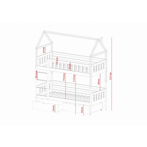 Drveni dječji krevet na kat Gaja s ladicom - bijeli - 180*80 cm slika 3