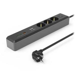 Distributer 3 uticnice, 2xUSB-C/1xUSB-A 100W, PD   prekidac, 1.4m, crn